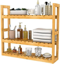 Bathroom 3-Tier Wall Mount Bamboo Shelf Adjustable Kitchen Rack Towel Holder