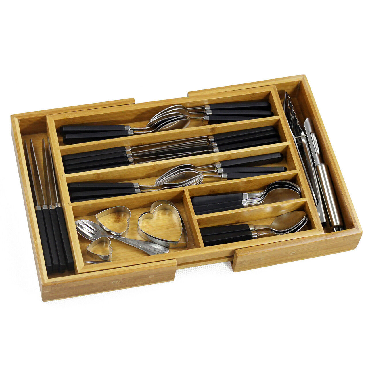 Expandable Bamboo Cutlery Tray Utensil Drawer Kitchen Organizer