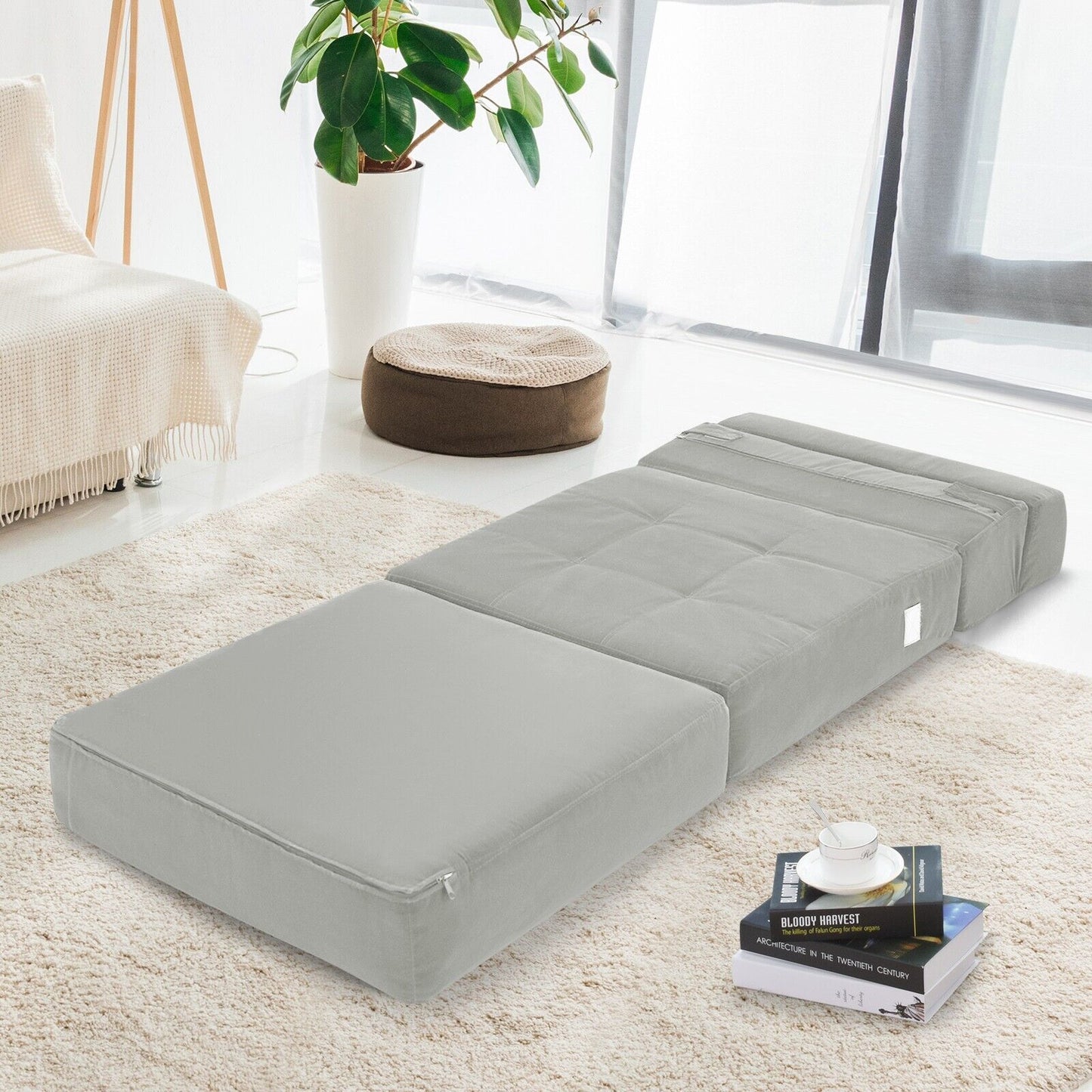 Floor Lounge Sofa Bed Folding Foam Mattress Mat Chair Portable Grey