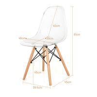 Set of 4 Dining Chairs Modern Plastic Shell Side Chair w/ Clear Seat & Wood Legs