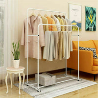 Heavy Duty Double Clothes Rail Rack Garment Hanging Display Stand 4 Wheel Armoir