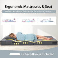 Folding Mattress w/ Pillow 15cm Tri-fold Ergonomic Sofa Bed w/ High-Density Foam