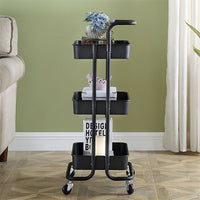 3-Tier Rolling Cart Basket Storage Serving Trolley Organiser w/ Ergonomic Handle