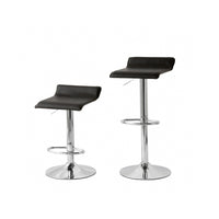 Hacienda 2 Leather Barstools (Black) w/ Adjustable Height, 63-85cm