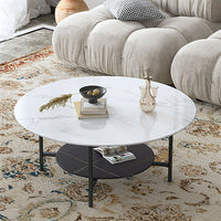 Super Strong Marble Coffee Table Large Two-Tier Round Side End Table Open Storag