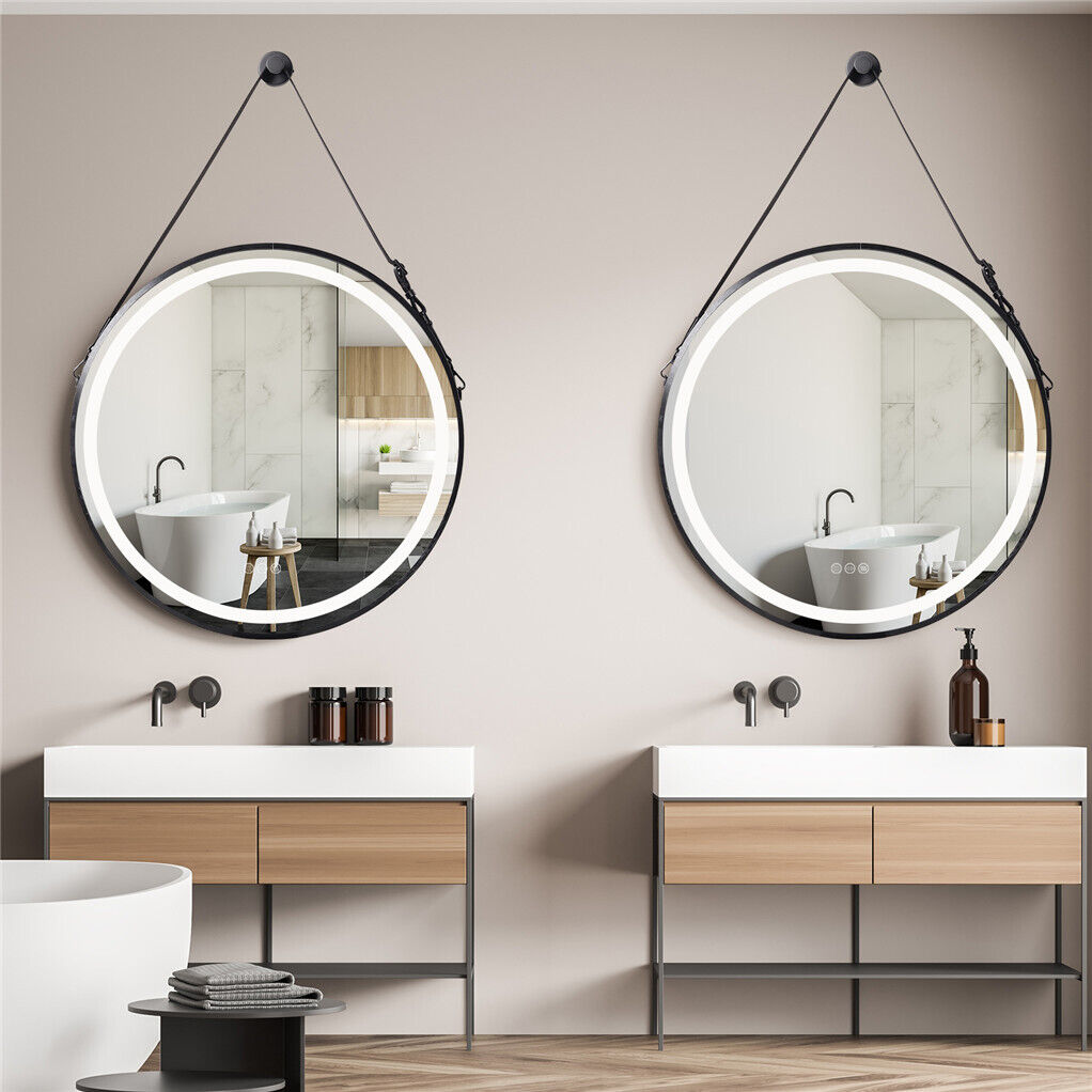 Black Aluminum Frame Round LED Lighted Bathroom Vanity Mirror Anti-Fog Dimmable