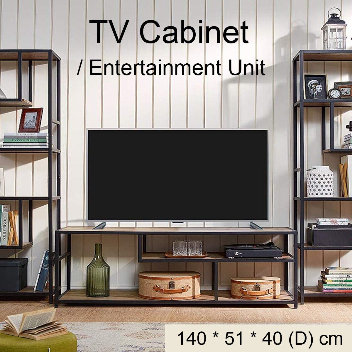 TV Cabinet Entertainment Unit Stand 140cm fits up to 65 inches TV Wood Metal TV Consol