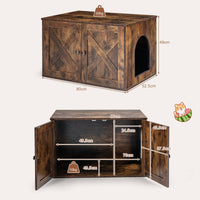 Wooden Cat Litter Box Enclosure Hidden Cabinet Furniture w/ Divider Pet House