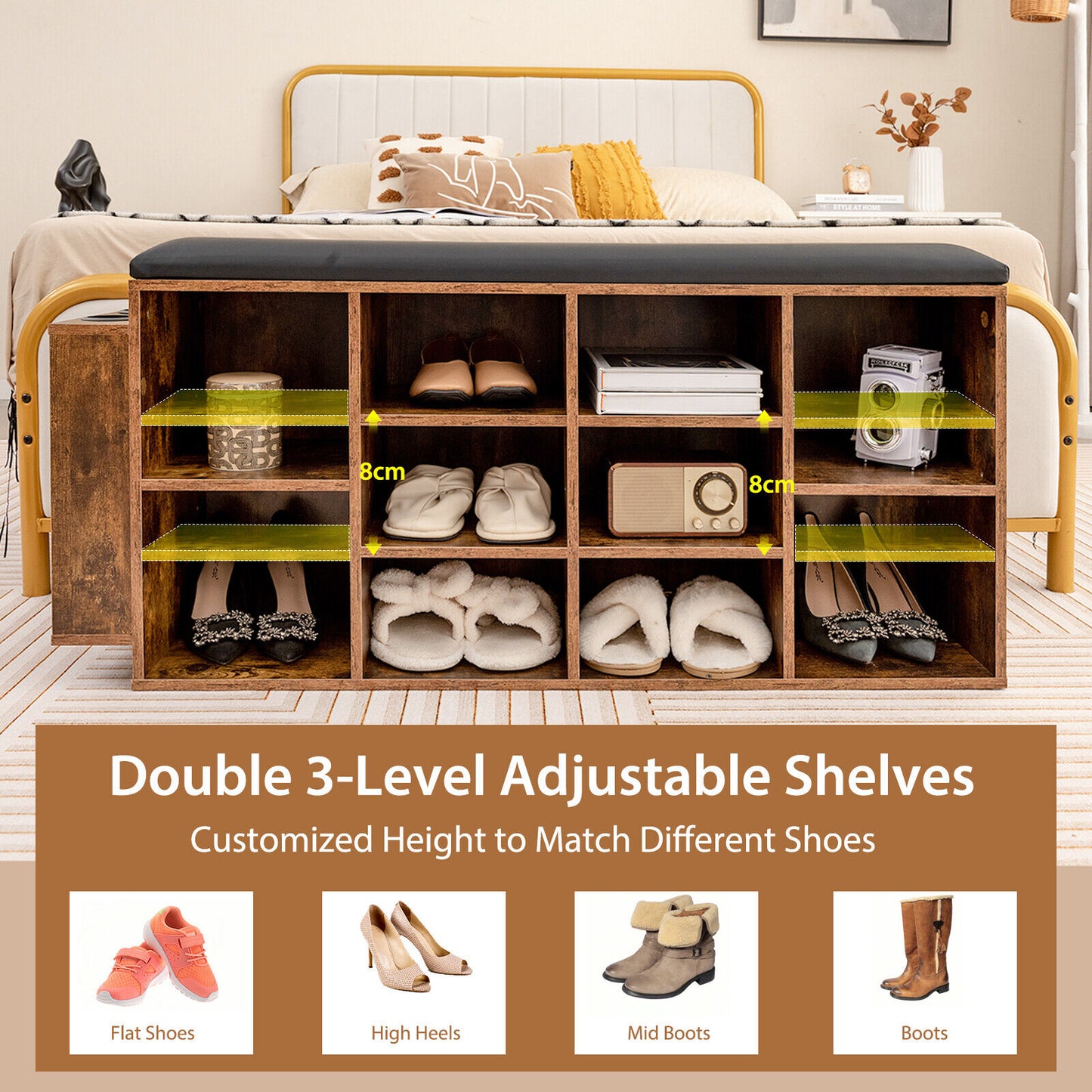 Shoe Storage Bench Entryway Rack Organizer with Umbrella Stand