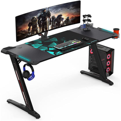 Z-Shaped Computer Gaming Desk w/ RGB LED Lights Home Office Table X-Large 140cm