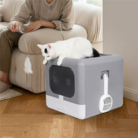 Enclosed Cat Litter Box Kitten Tray Box Toilet Hooded Cabinet Bound Scoop Large