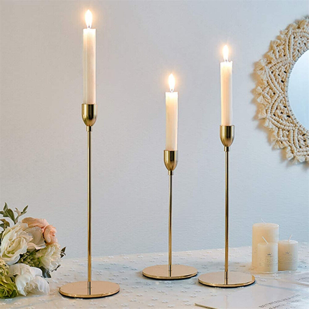 Set of 3 Elegant Gold Candle Holder Candlestick Stand Wedding Table Centrepiece