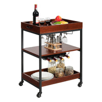 Kitchen Serving Cart Utility Trolley Cart 3-Tier Shelf w/ Glass Holder