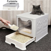 Large Foldable Sturdy Fully Enclosed Hooded Cat Litter Box Kitty Toilet Tray Set