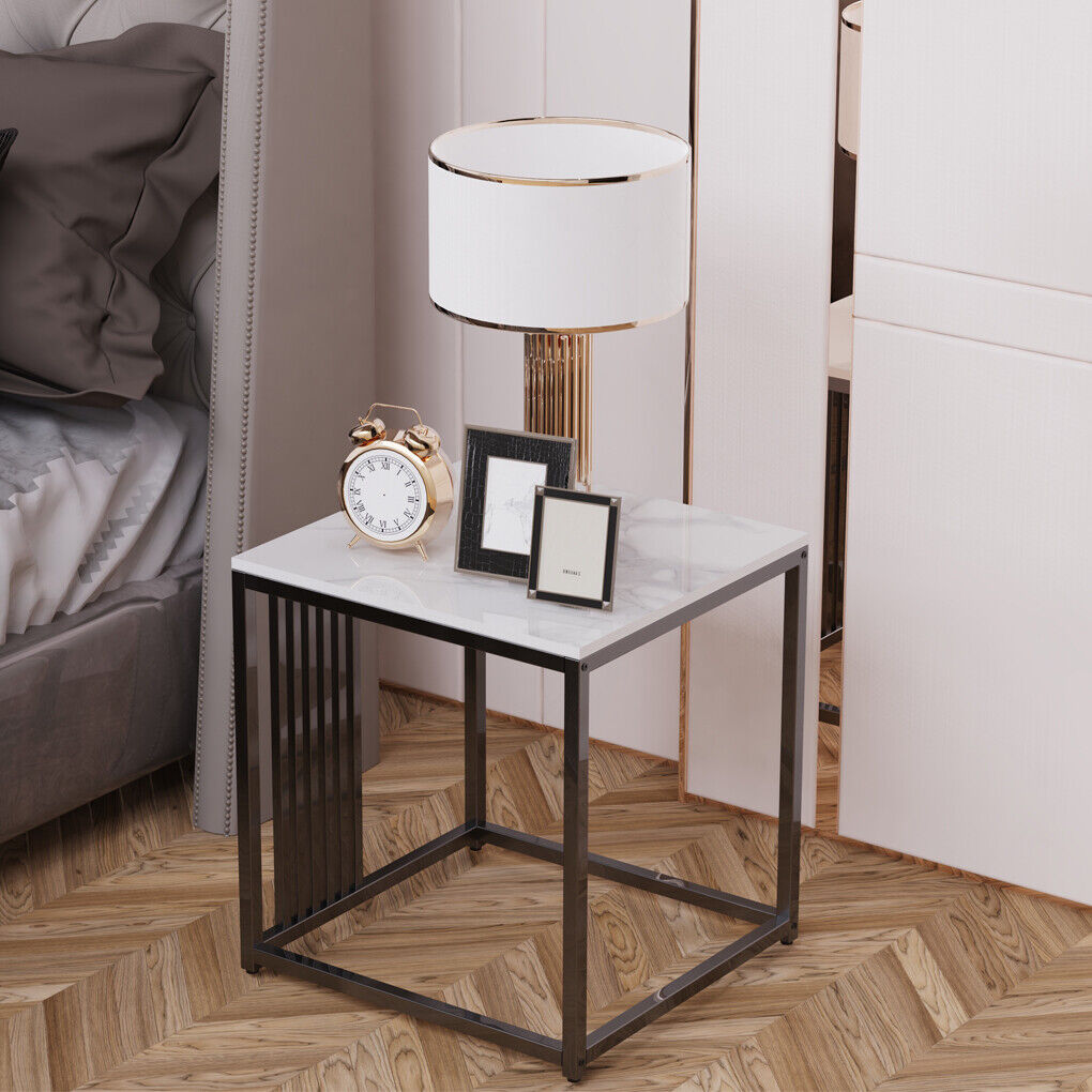 Modern Sofa Side End Table Nightstand with Luxury Mable Top?Open Metal Frame