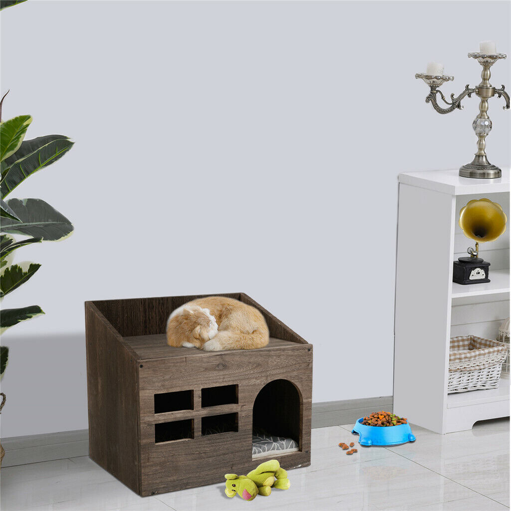 Indoor Ins Style Wooden Small Pet Dog Cat Kennel House Bed Mattress Night Table