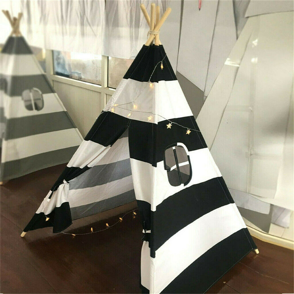 Kids Teepee Tent Black and White Stripe Children Play House for Indoor & Garden