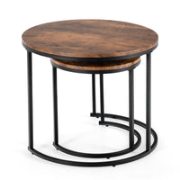 Fine Store - Set of 2 Wooden Brown Round Nesting Coffee Tables, Brown Side End Table, Accent Table