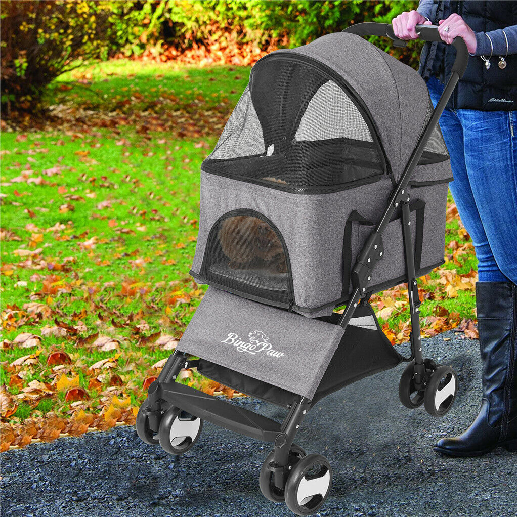 Large 4Wheel Pet Stroller Foldable Carrier Strolling Cart Cat Dog Pram Pushchair