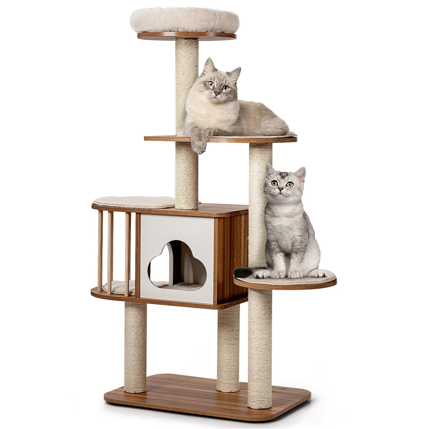 Cat Tree Tower Scratching Post Climbing Condos Stand Wood Activity Center 142CM