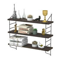 Adjustable Wood Shelf Floating Storage Rack Bookshelves Metal Frame Wall Decor