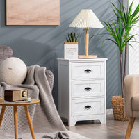 Bedside Table 3-Drawer Sofa Side End Table Wood Nightstand Bedroom White