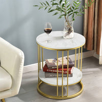 Delicate 2 Tier Gold Side End Table Marble Round Accent Furniture Bedside Table