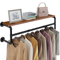 Industrial Pipe Wall Mounted Garment Rack with Top Shelf Hanging Clothes Rack