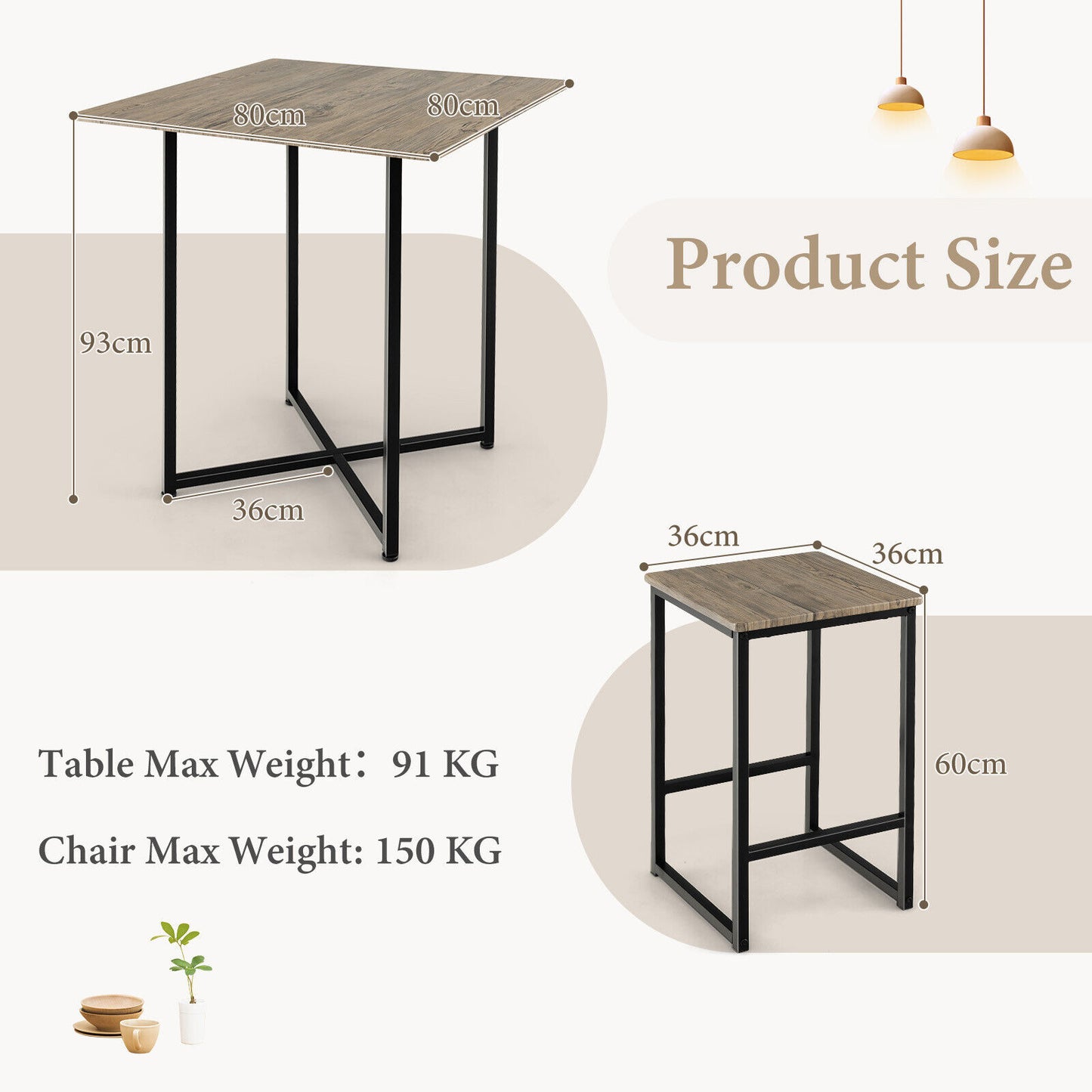 5-Piece Dining Table Set Kitchen Square Table & Stools Industrial Metal Frame