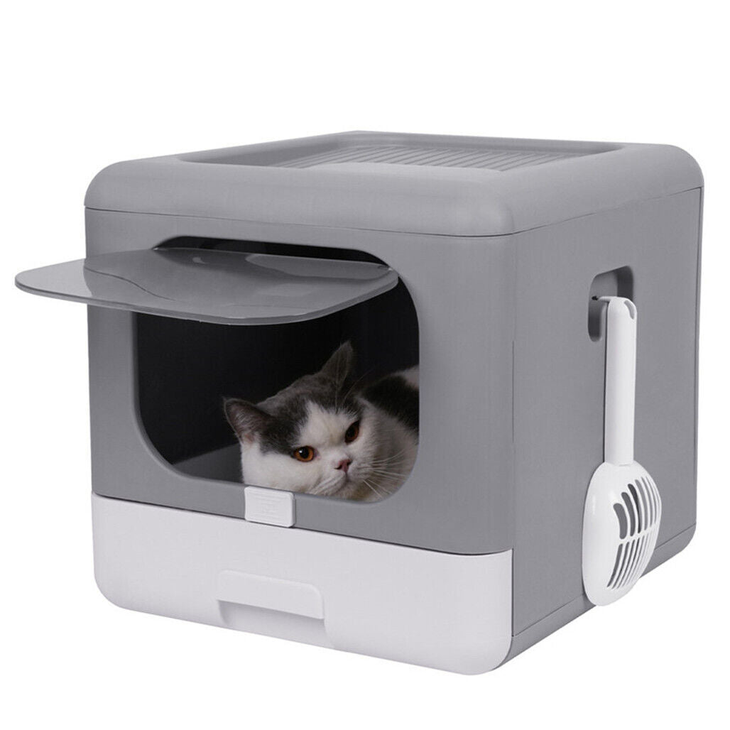 XXL Large Cat Litter Box Heavy Duty Litter Pan Toilet Double Door Foldable House