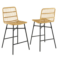 Set of 2 Rattan Bar Stools Counter Height Dining Chairs w/ Metal Legs Natural