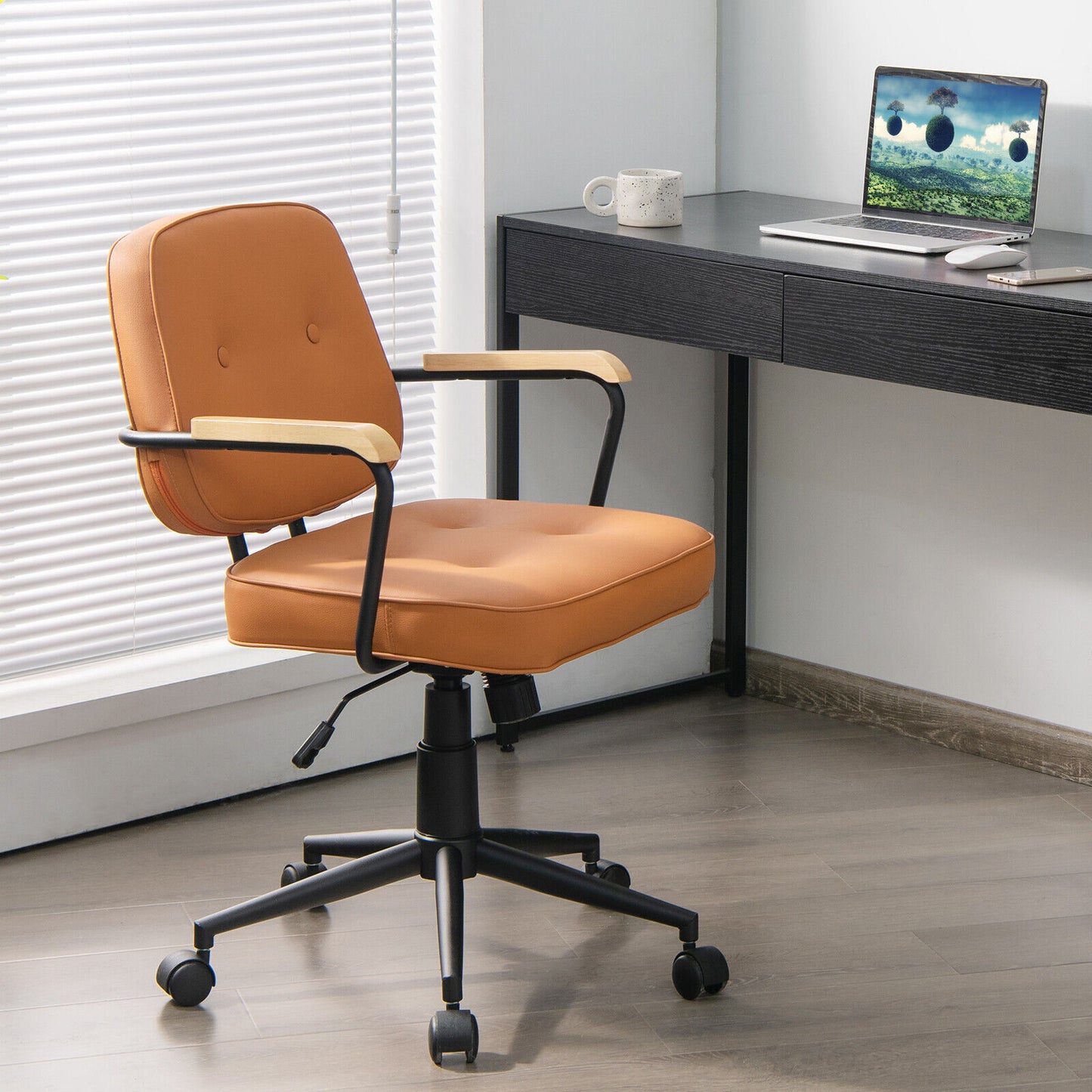 Office Chair Adjustable Swivel Leisure Computer Chair PU Leather Home