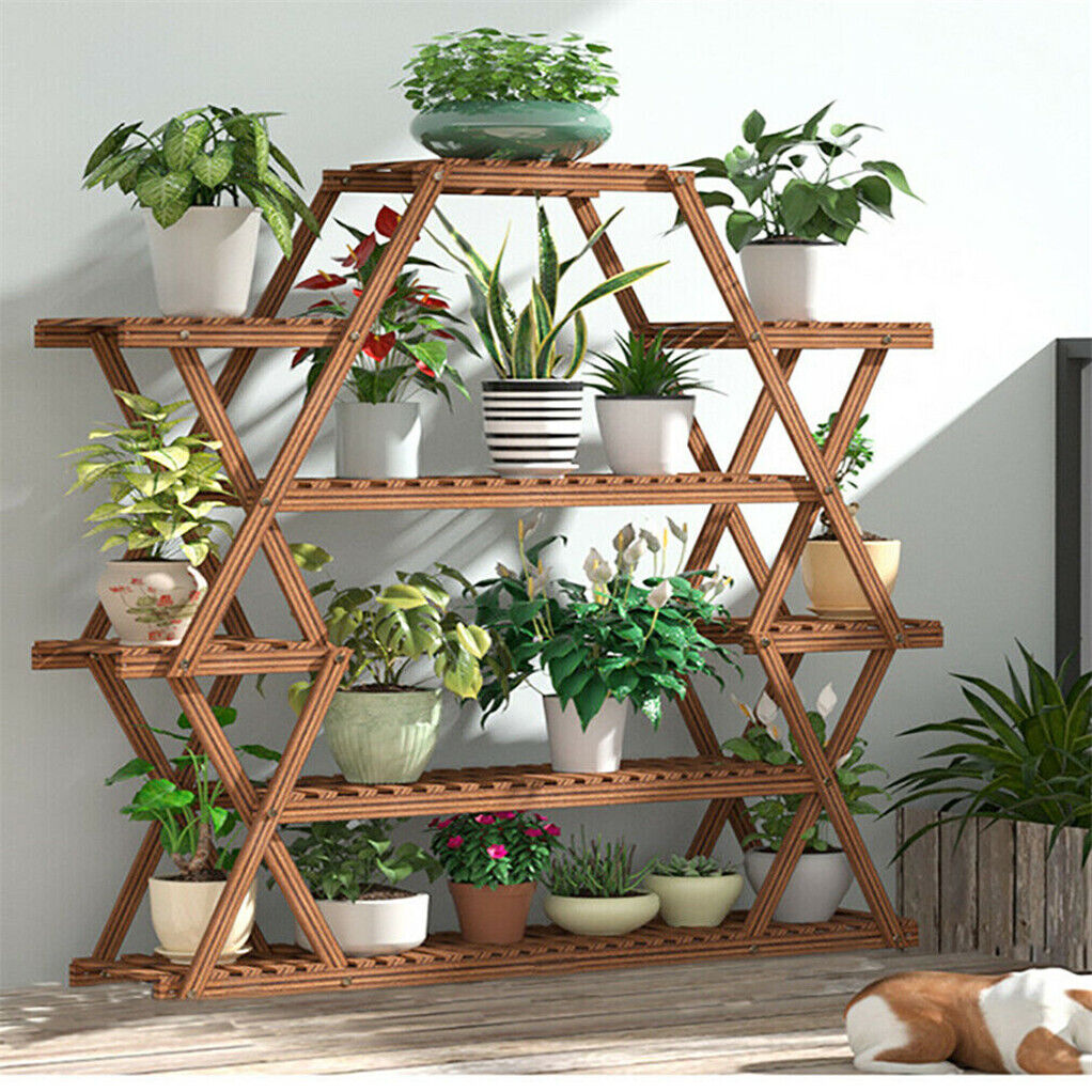 Oversized Multi Layers Wood Plant Stand Reinforced Flower Pot Display Shelf Rack