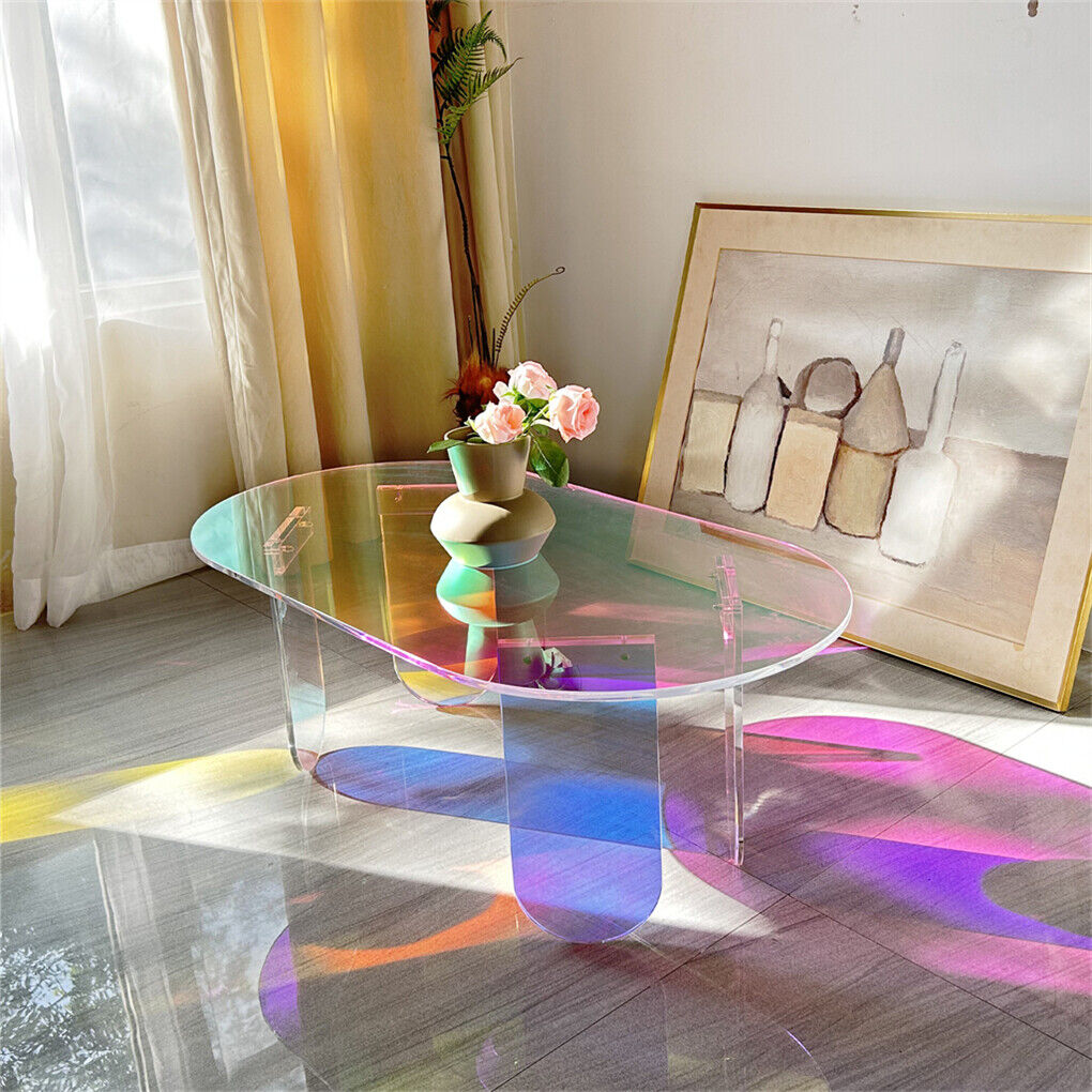 Stunning Iridescent Acrylic Coffee Table Oval Side Table