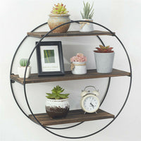 Metal Frame Round Wall Floating Ledge Shelf Book Storage Spice Rack Home Decor