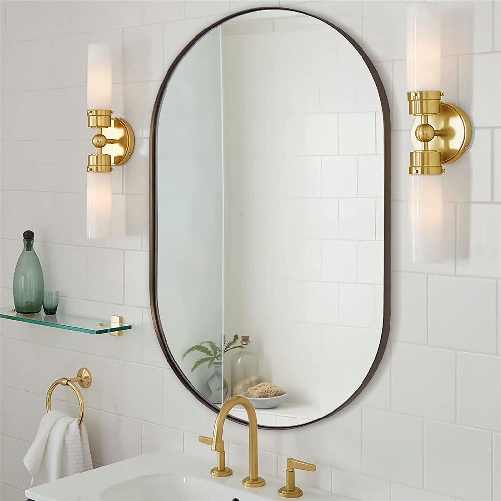 Thin Aluminum Frame Capsule Mirror Oblong Bathroom Mirror Wall Vanity Mirror