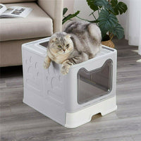 Large Foldable Sturdy Fully Enclosed Hooded Cat Litter Box Kitty Toilet Tray Set