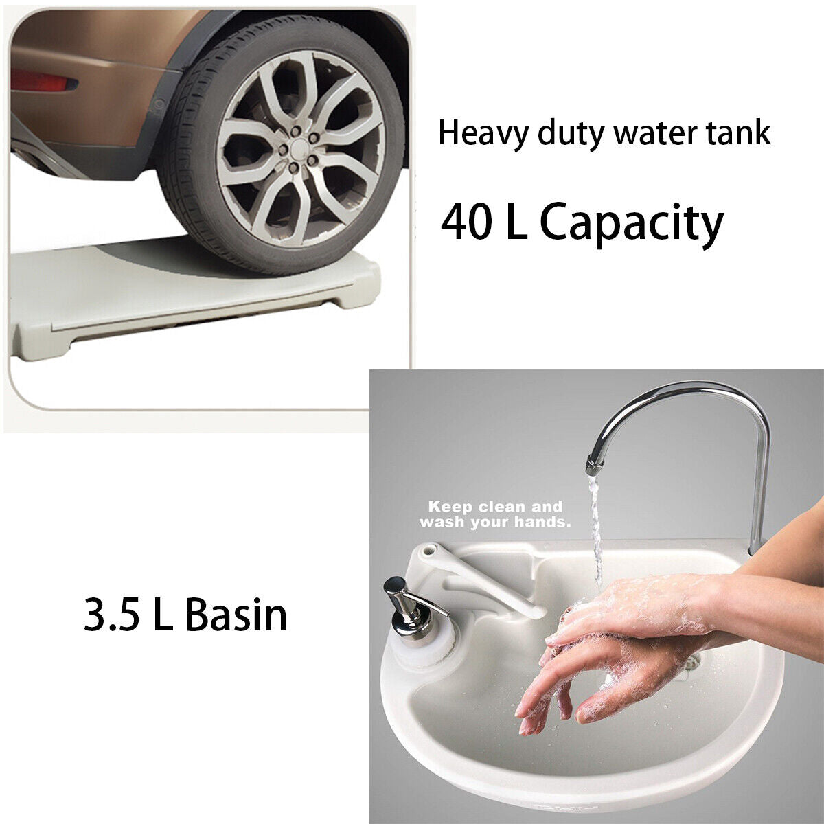 Portable Camping Sink Hand Wash Basin Stand Rolling Wheels for Outdoor Events