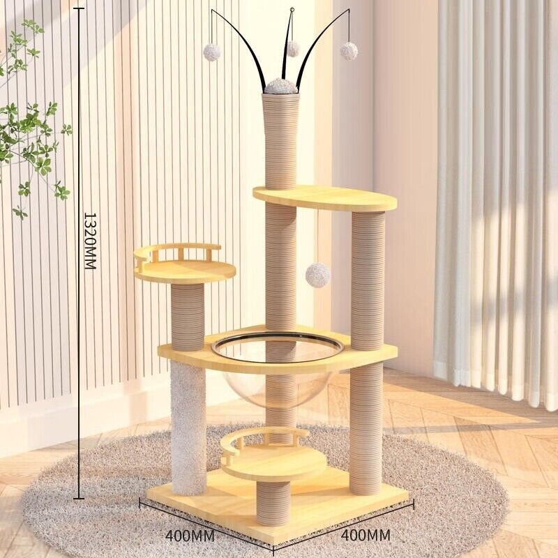 132cm Wooden Cat Tree Tower Scratching Post Scratcher Cats Condo House Bed