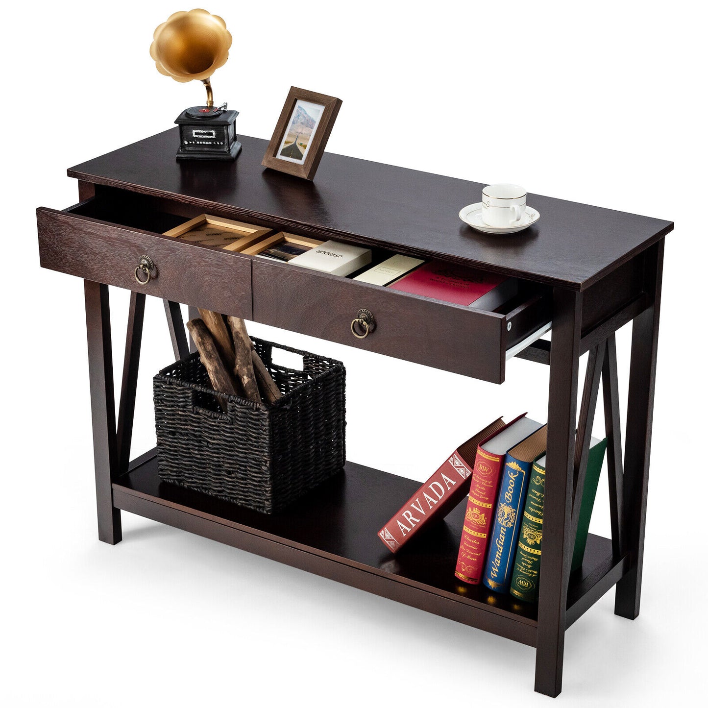 Console Table Accent Sofa Side Table with Drawer Shelf Entryway Espresso