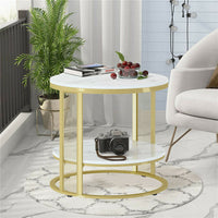 Round Dual Tier Marble Coffee Side Table Sofa Table Nordic Bedside Nightsand