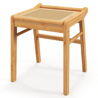 Bamboo Vanity Stool Rattan Top Dressing Ottoman Footrest w/ Anti-slip Foot Pads