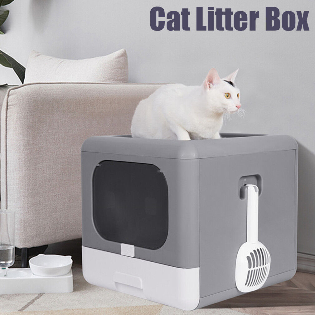 Cat Litter Box Fully Enclosed Kitty Toilet Trapping Sifting Odor Control Basin