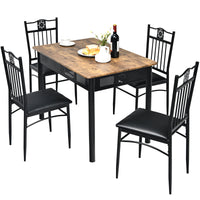 5Pcs Dining Table Set w/ 4 Padded Chairs Metal Frame Kitchen Cafe Rustic