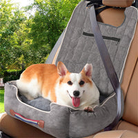 Large Cozy Dog Car Booster Double-Side Cushion Pet Travel Bed w Adjustable Strap