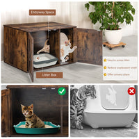 Wooden Cat Litter Box Enclosure Hidden Cabinet Furniture w/ Divider Pet House