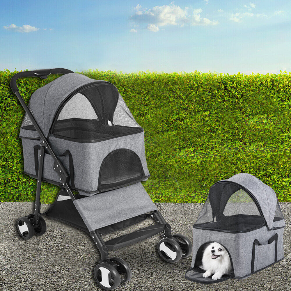 Large 4Wheel Pet Stroller Foldable Carrier Strolling Cart Cat Dog Pram Pushchair