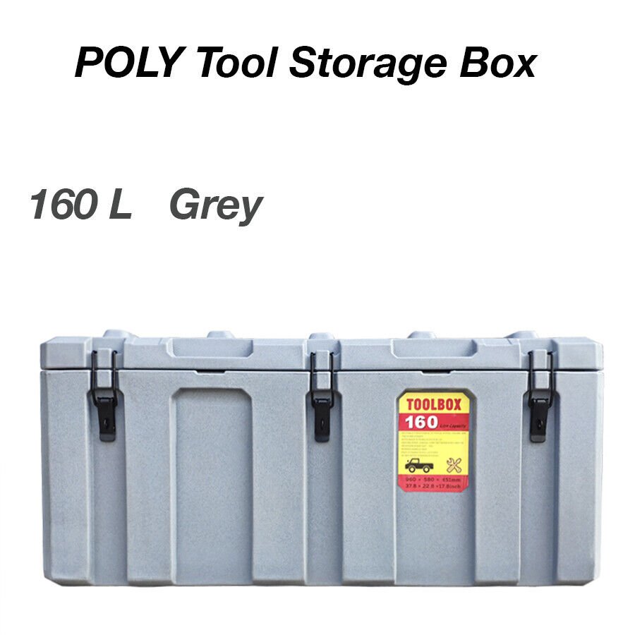 160L Poly Tool Box Storage Grey Case Heavy Duty Waterproof Cargo Box