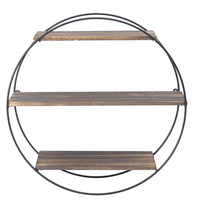 Large Round Wall Unit Industrial Iron Style Retro Metal Wood Home Shelf Storage