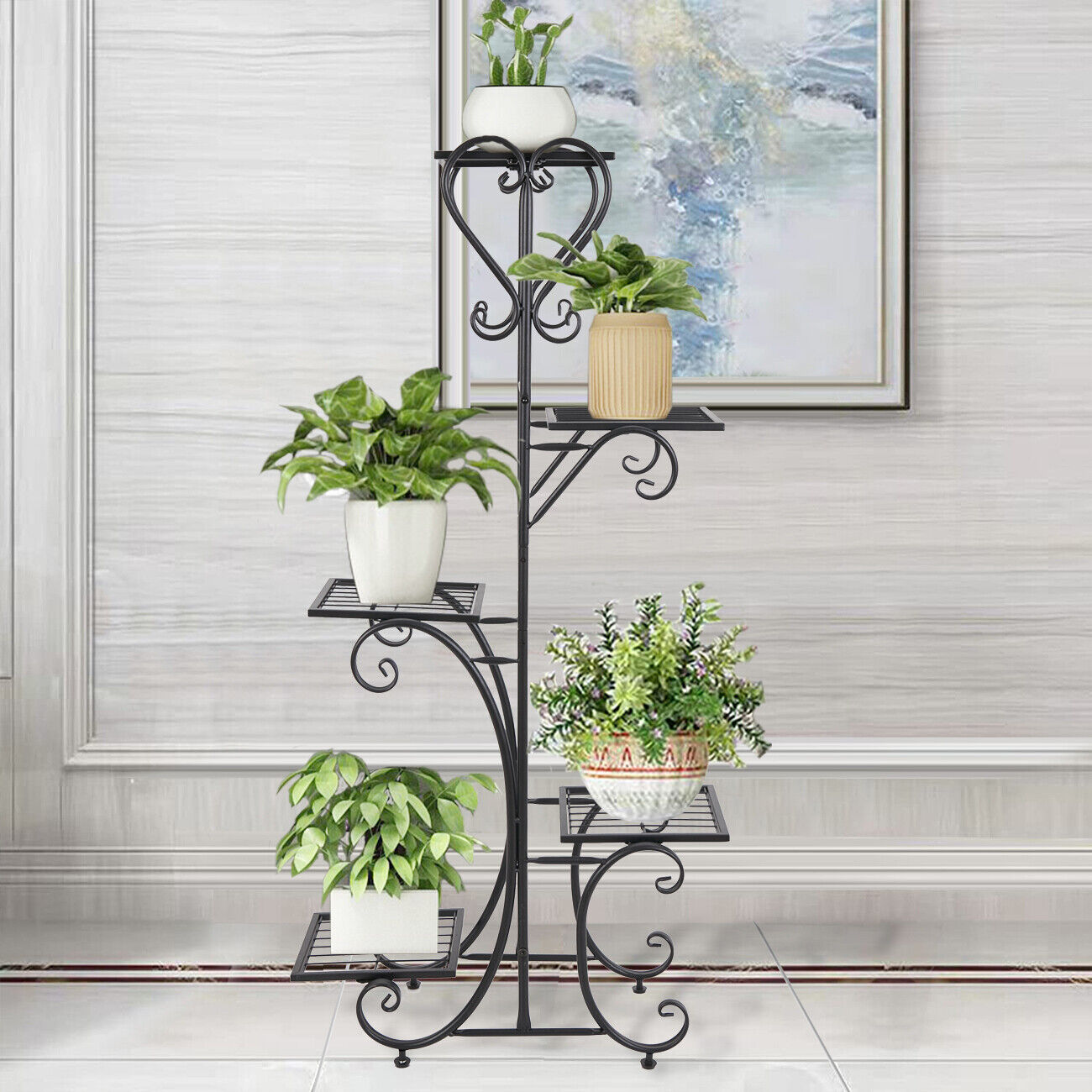 Wrought Iron Plant Stand Corner Planter Organizer Shelf Rack Living Room Garden